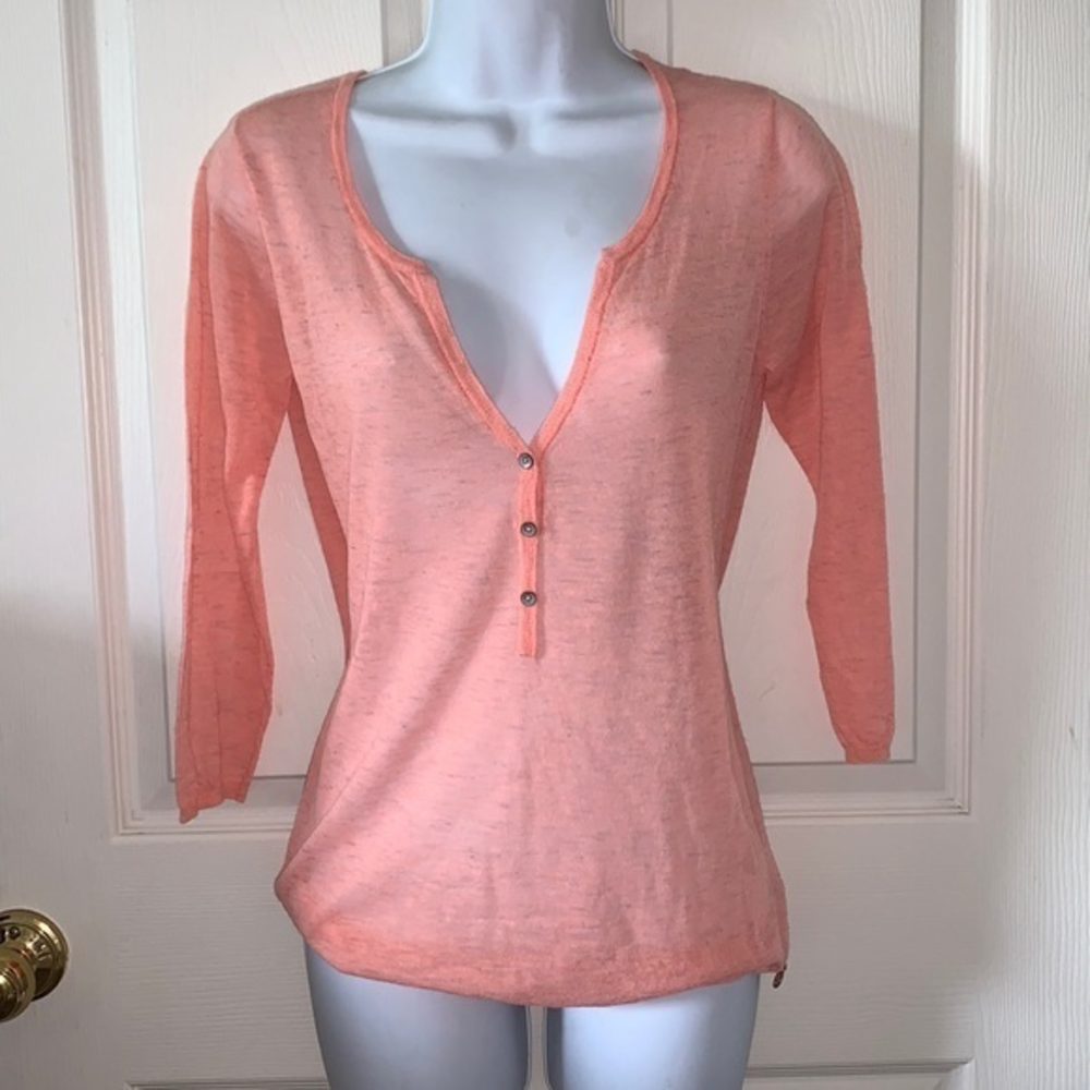 Scotch & Soda Peach‎ 3/4" Sleeve Light Weight V-Neck Sweater Size 1